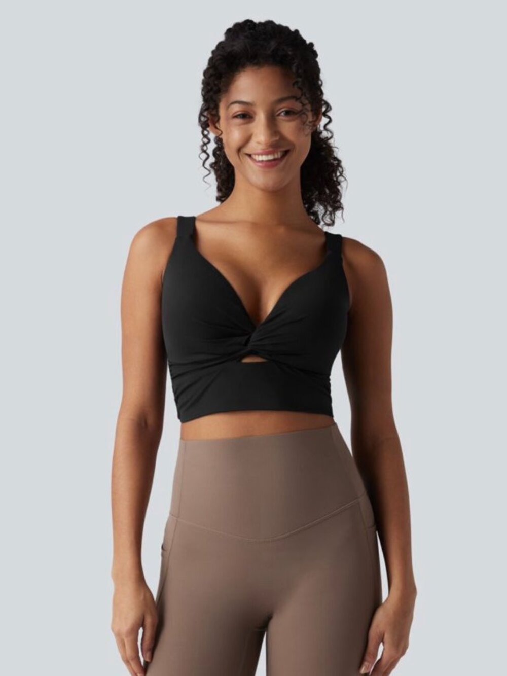 HALARA Black Twist-Front Crop Tank